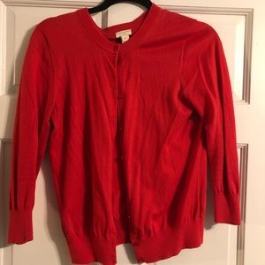 Red JCrew cardigan